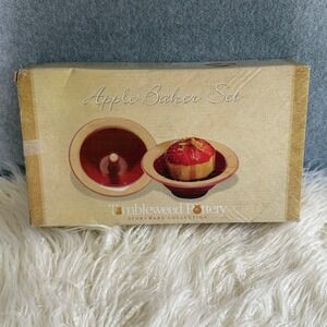 Tumbleweed Pottery Apple Baker Set of 2 Red Stoneware Collection Handcrafted